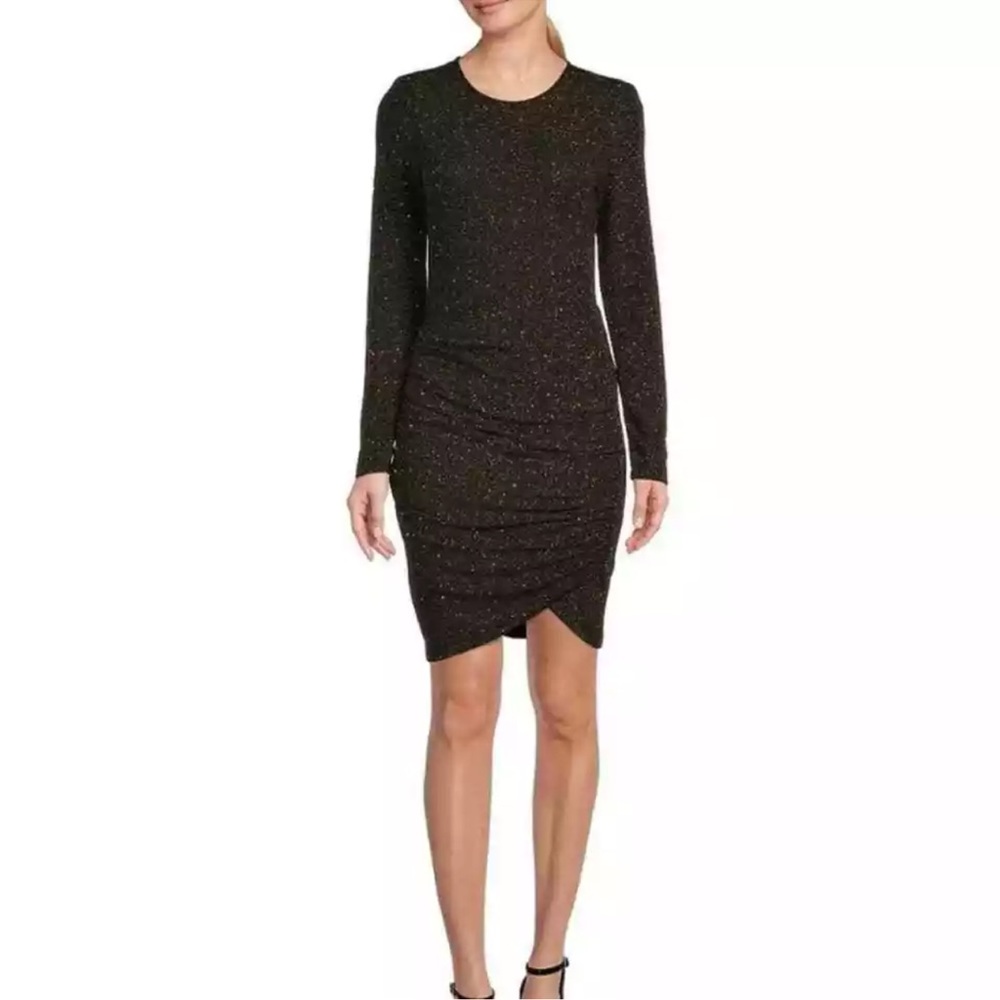 NWT Gibson Latimer Black Gold Sparkle, Long Sleeve Dresses